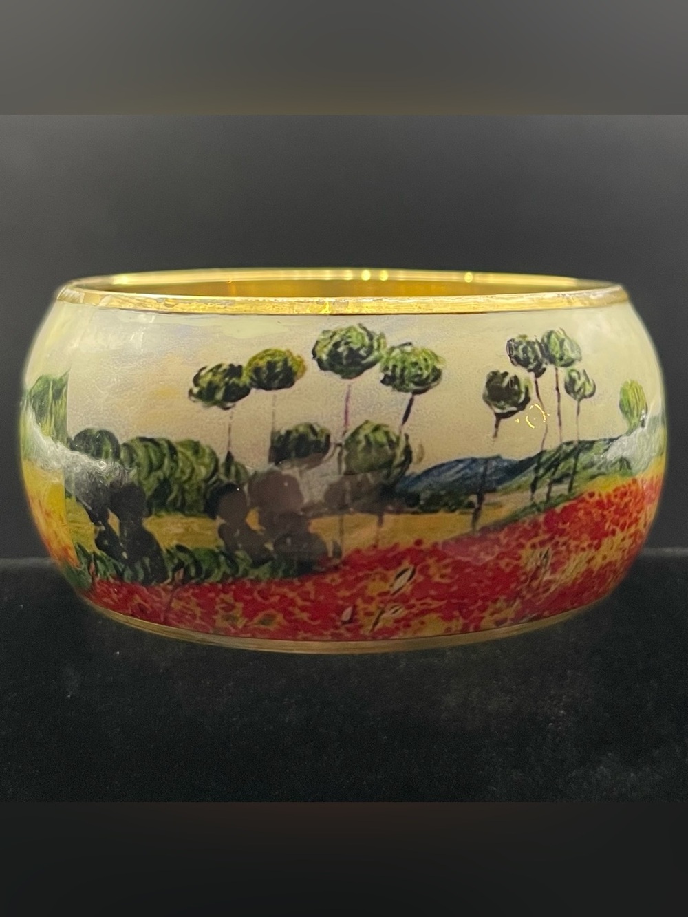 NWT Painted Enamel Brass Bangle Bracelet India Claude Monet Poppy Field Style
